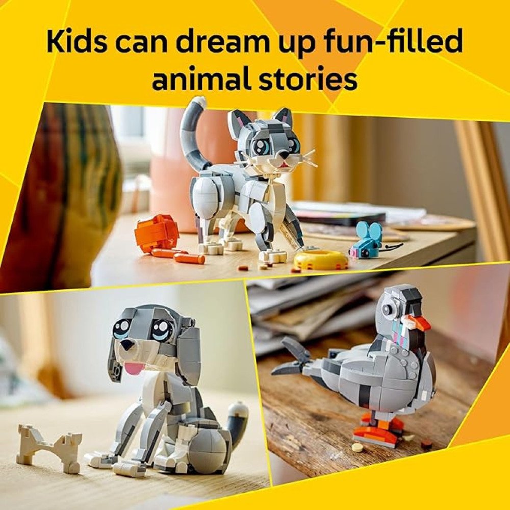 LEGO Creator 3 in 1 Playful Cat Toy - Building Toy with 3 Building Options, Cat, Dog, or Pigeon - Animal Figures for Kids, Girls and Boys, Ages 8+ - Gift Idea for Birthday - 31163