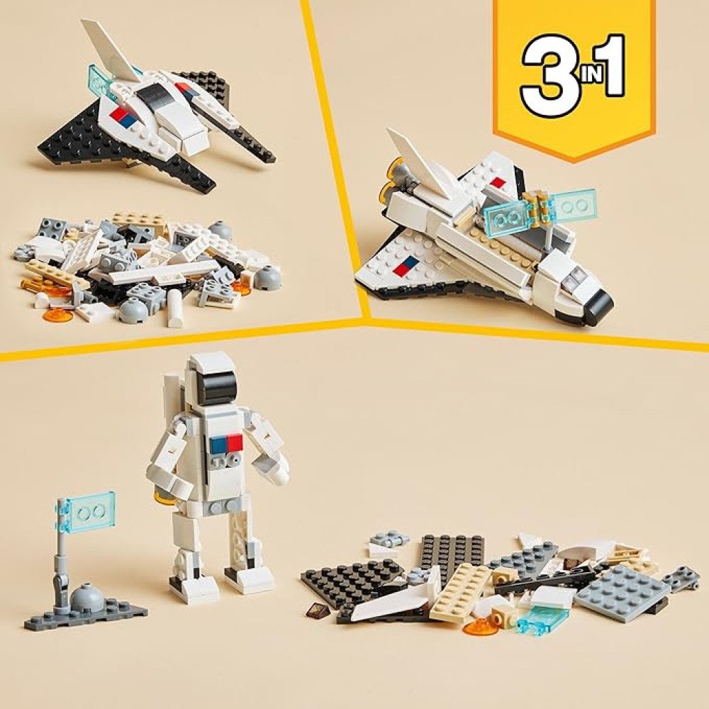LEGO Creator 3 in 1 Space Shuttle Toys - Space Toys Building Set for Boys & Girls, Ages 6+ - Option to Build 2 Spaceships or Astronaut - Educational Gift for Kids Birthday & Holidays