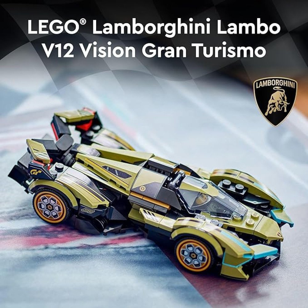 LEGO Speed Champions Lamborghini Lambo V12 Vision GT Super Car, Formula 1 Vehicle Toy, Driving Playset, Buildable Model Set for Kids, Lamborghini Car, Gift for Kids and Gaming Fans, F1 Toy Car