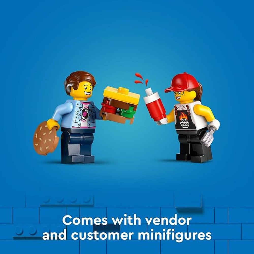 LEGO City Burger Truck Toy Building Set, Fun Gift for Kids Ages 5 Plus, Burger Van and Kitchen Playset, Vendor Minifigure and Accessories, Imaginative Pretend Play for Boys and Girls