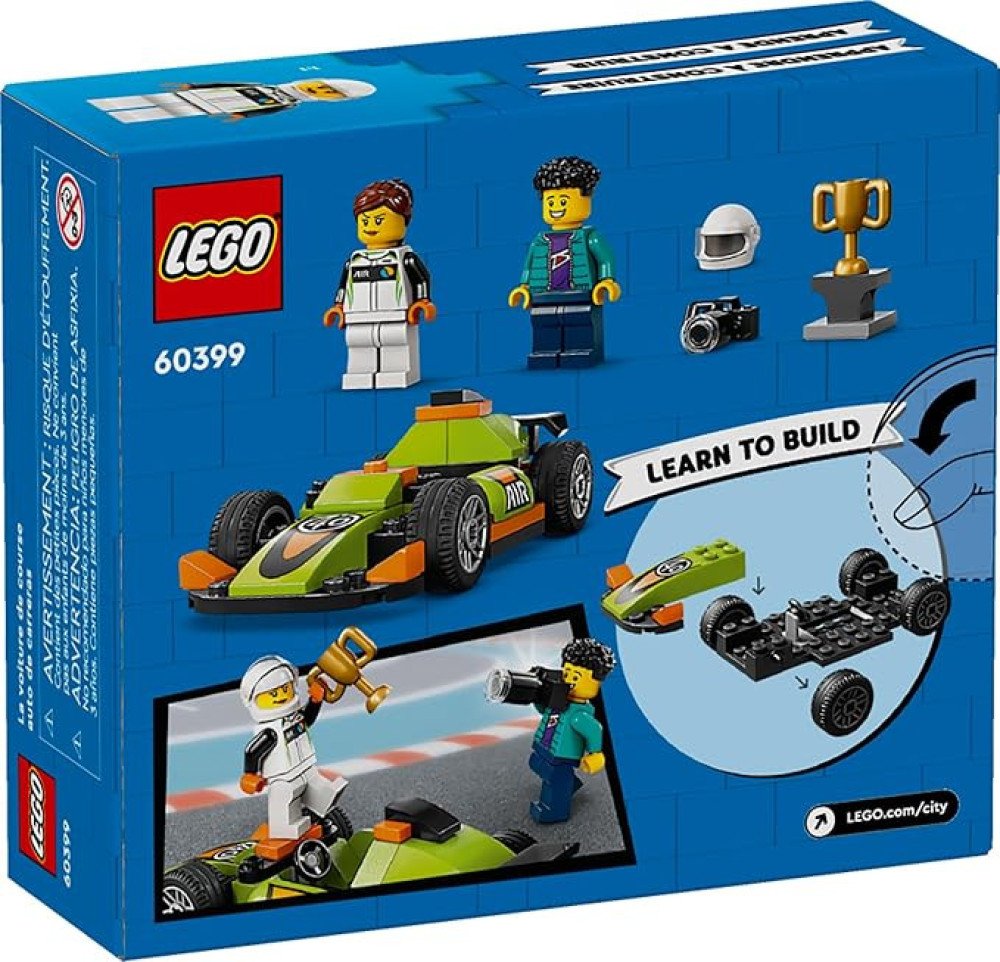 LEGO City Green Race Car Toy, Classic-Style Racing Vehicle, Small Toy Gift for Kids, Building Kit for Boys and Girls Ages 4 and Up, Photographer and Driver Minifigures,