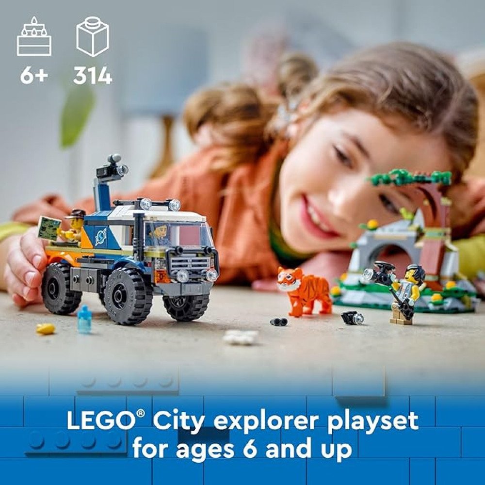 LEGO City Jungle Explorer Off-Road Truck, Jungle Toy Building Set for Kids Aged 6 and Up, Fun Birthday Gift Idea, Off-Road Toy Truck Vehicle, 3 Adventurer Minifigures, Tiger Figure and Car Toy
