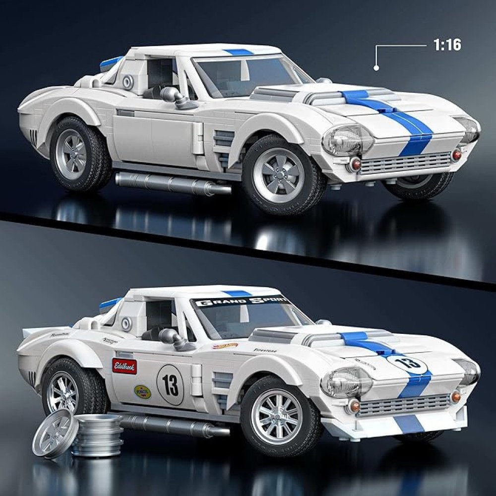 Mattel Brick Shop Hot Wheels Elite Series Building Set, Corvette Grand Sport with 918 Pieces, Realistic Details and Custom Decals, Adult Collectors and Kids Ages 10+